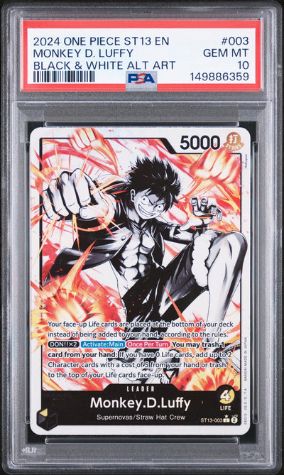 2024 One Piece Starter Deck 13 The Three Brothers Ultra Deck Black And White Alternate Art Monkey D. Luffy #St13003 PSA 10