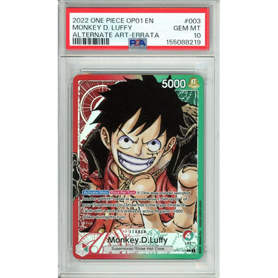 One Piece Graded: Monkey D. Luffy Op01-003 Alt Art Errata (2022) PSA 10
