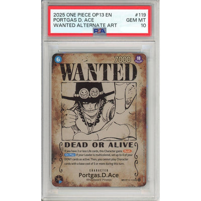 One Piece Graded: Portgas D. Ace Wanted Poster Op13-119 Alternate Art PSA 10