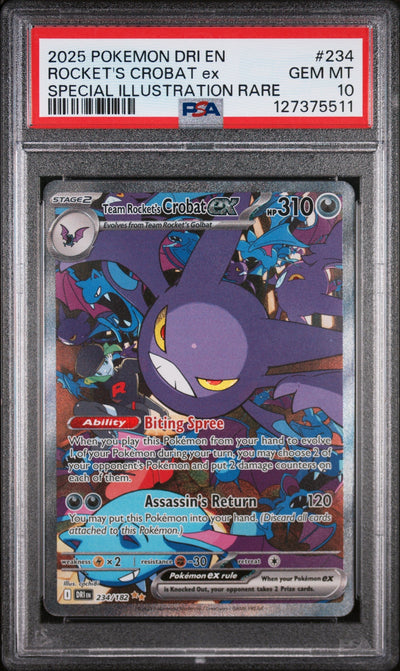 2025 Pokemon Destined Rivals Special Illustration Rare Team Rocket's Crobat Ex #234 PSA 10