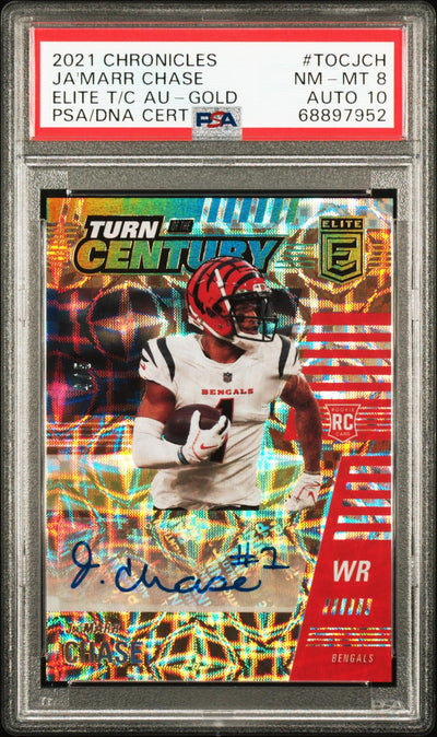 2021 Panini Chronicles Elite Turn Of The Century Autographs Gold Ja'marr Chase #Tocjch PSA 8