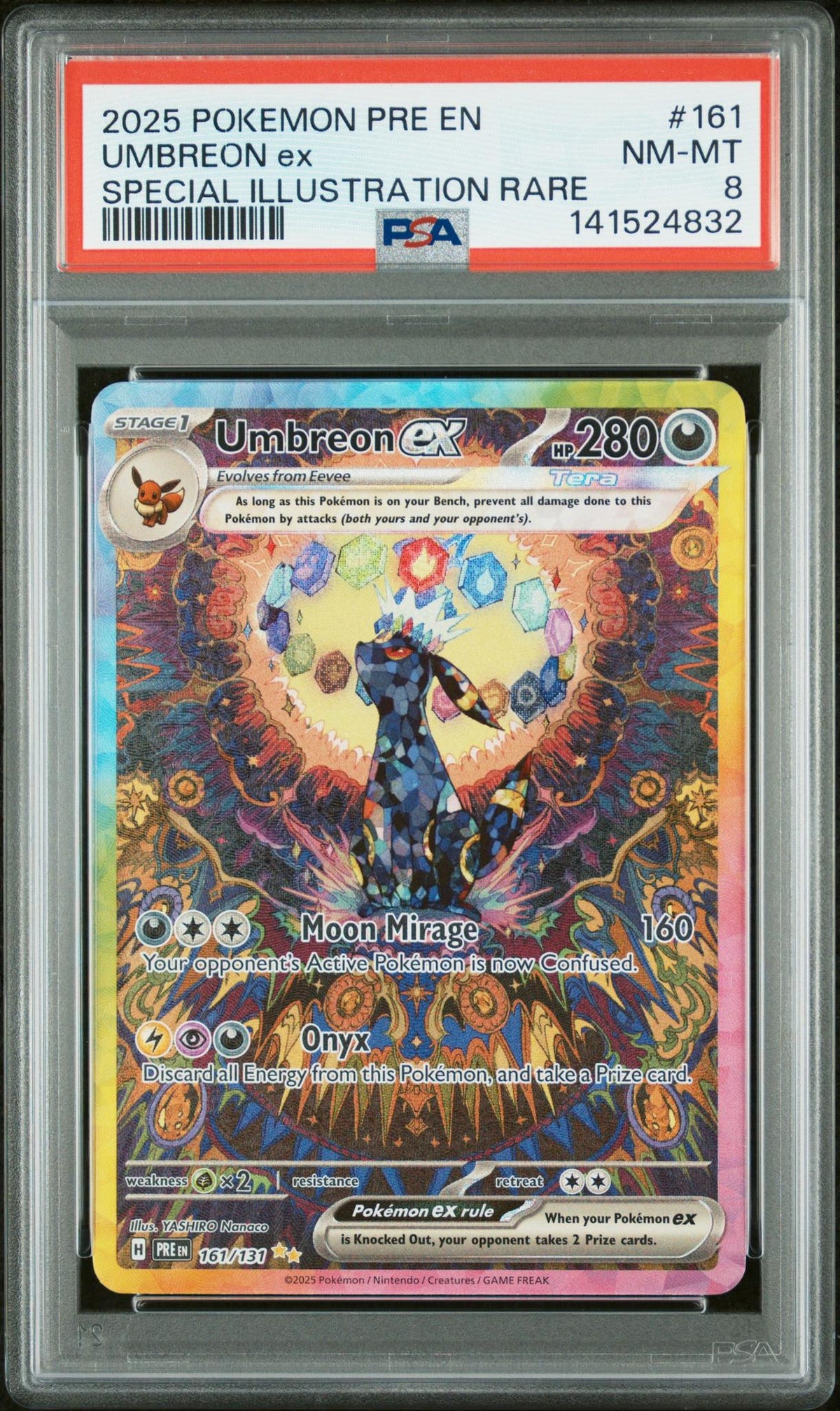 2025 Pokemon Scarlet And Violet Prismatic Evolutions Special Illustration Rare Umbreon Ex #161 PSA 8