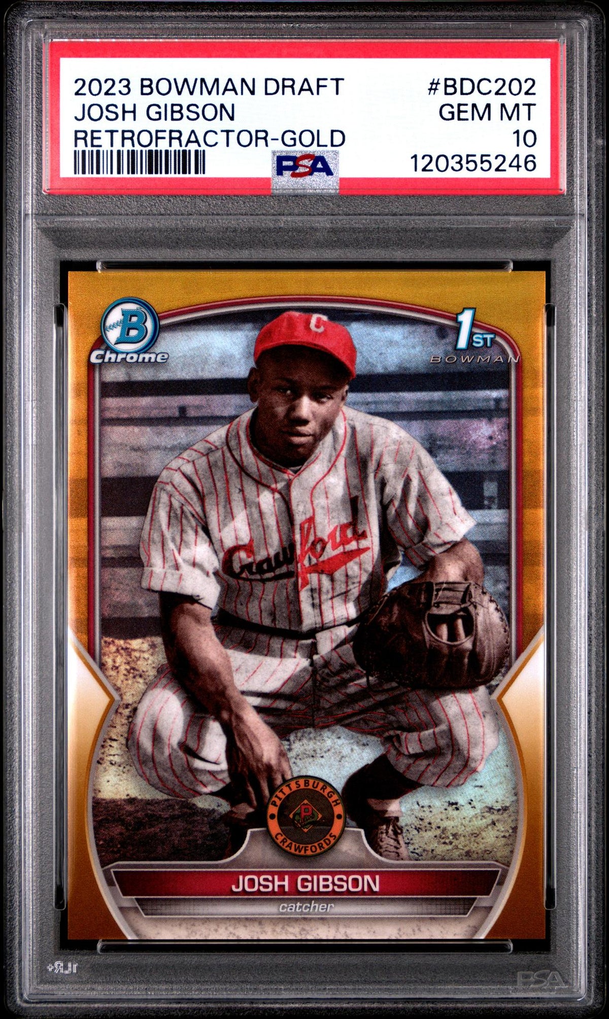 2023 Bowman Draft Chrome Retrofractor Gold Refractor Josh Gibson #Bdc202 /50 PSA 10
