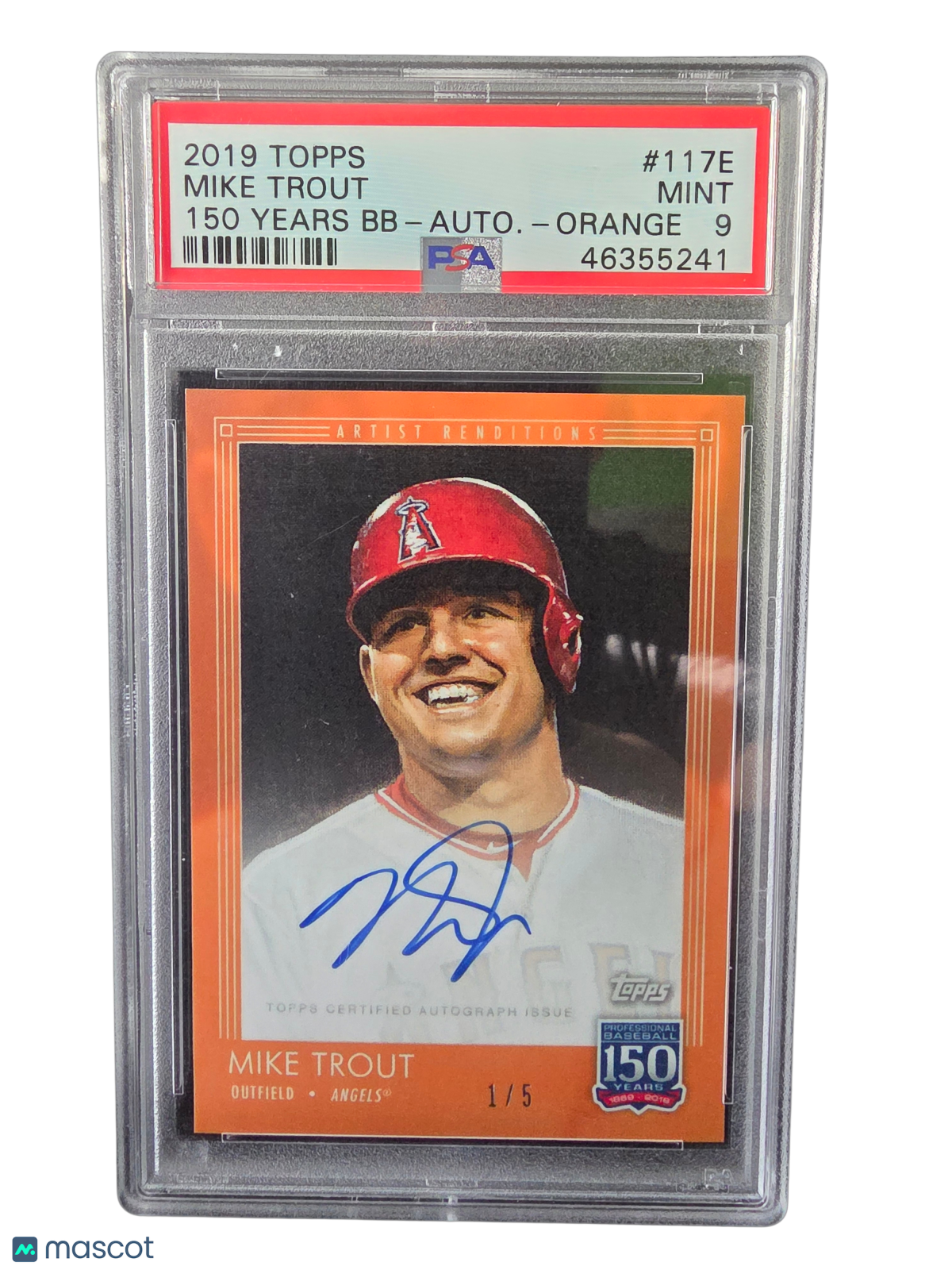 2019 Topps 150 Years Of Baseball Mike Trout #117E Bb Autograph Orange PSA 9