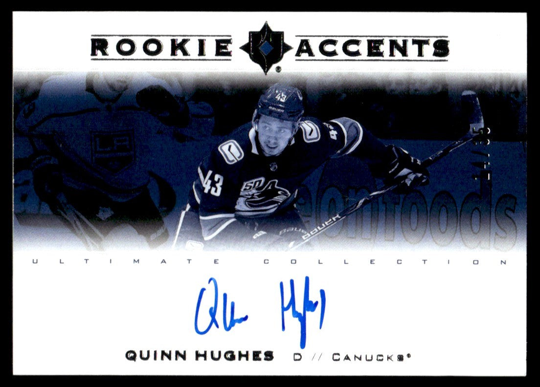 2019 Upper Deck Ultimate Collection Ra-Qh Quinn Hughes Rookie Accents Rookie 177 Canucks Auto