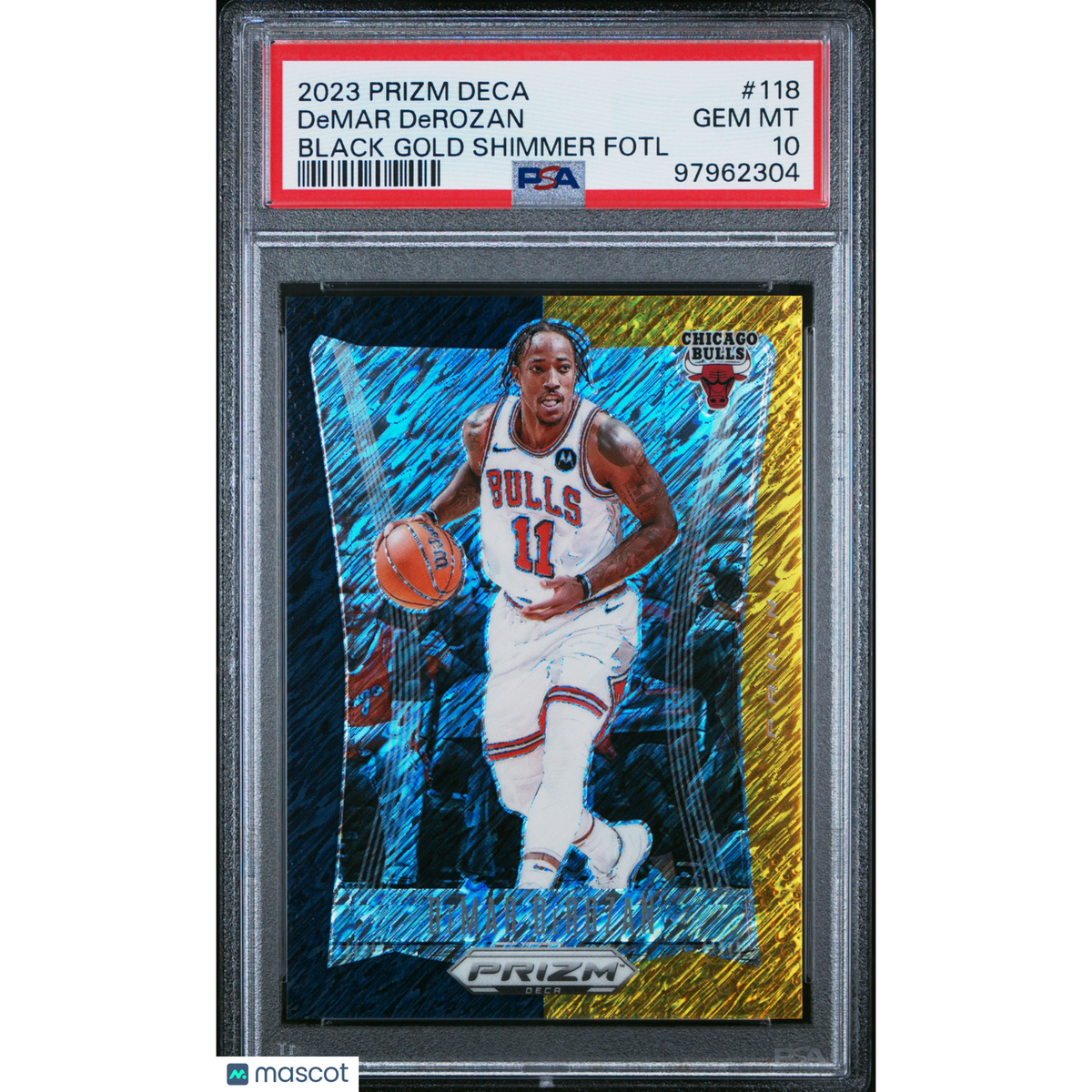 2023 Panini Prizm Deca Demar Derozan #118 Black Gold Shimmer Fotl PSA 10