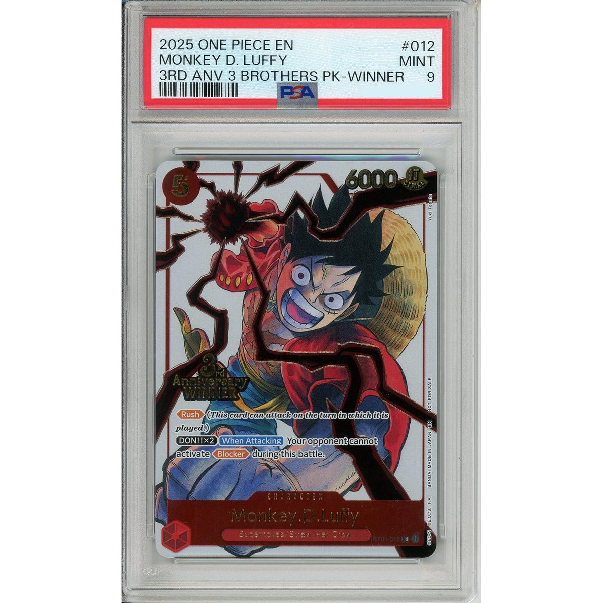 One Piece Graded: Monkey. D. Luffy St01-012 3Rd Anniversary Winner Foil PSA 9