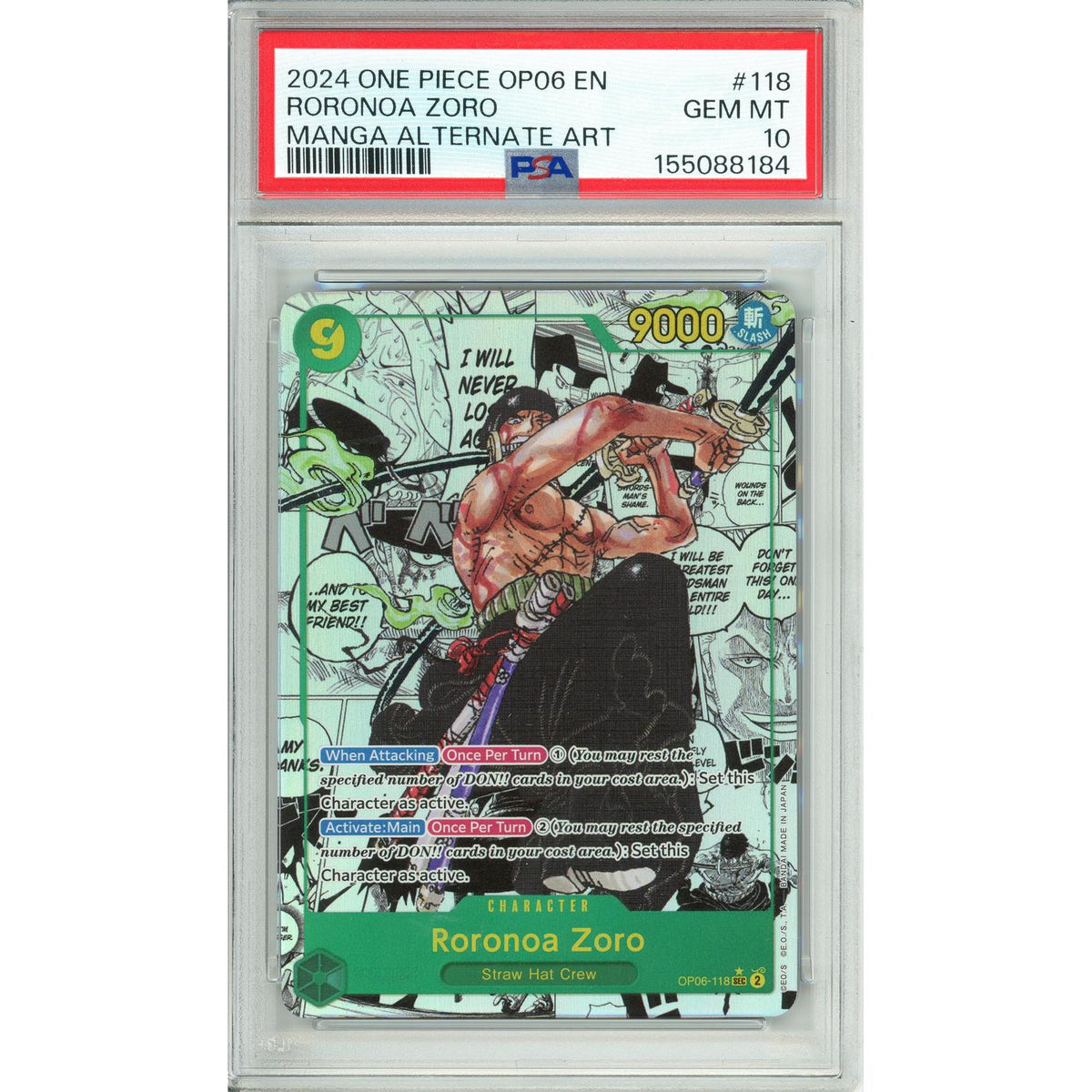 One Piece Graded: Roronoa Zoro Manga Alt Art Op06-118 Wings Of The Captain PSA 10