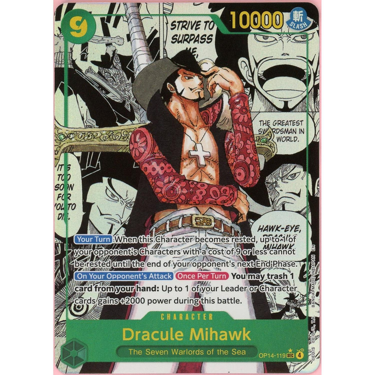One Piece Single: Dracule Mihawk Manga Alt Art Op14-119 The Azure Sea's Seven Nm