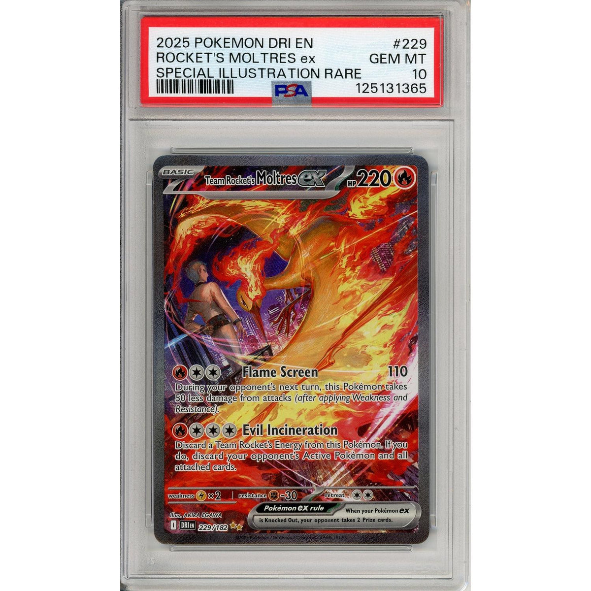 Pokemon Graded: Team Rocket's Moltres Ex 229/182 Destined Rivals (2025) Sir Holo PSA 10