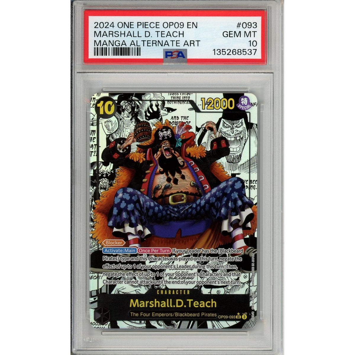 One Piece Graded: Marshall D. Teach Manga Alt Art Op09-093 Emperors In The New World PSA 10