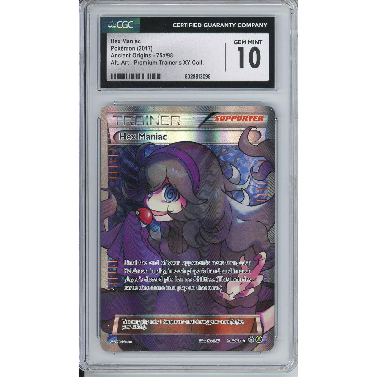 Pokemon Graded:  Hex Maniac 75A/98 Ancient Origins Xy Premium Trainer Collection (2017) Alt Art Holo CGC 10