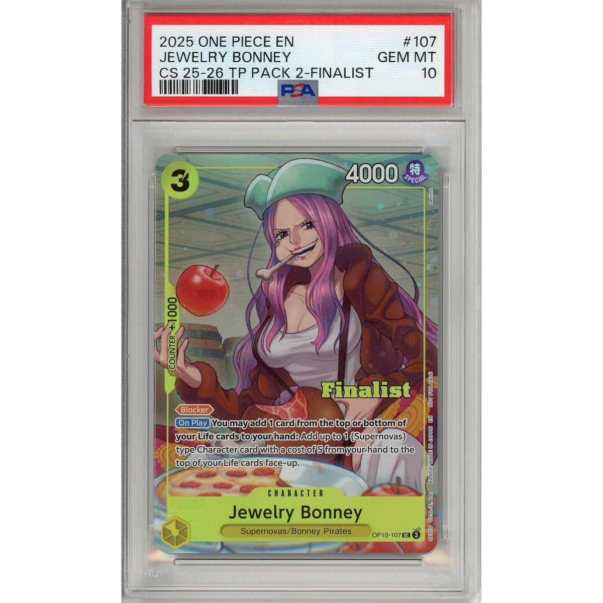 One Piece Graded: Jewelry Bonney Op10-107 Championship 25-26 Finalist PSA 10