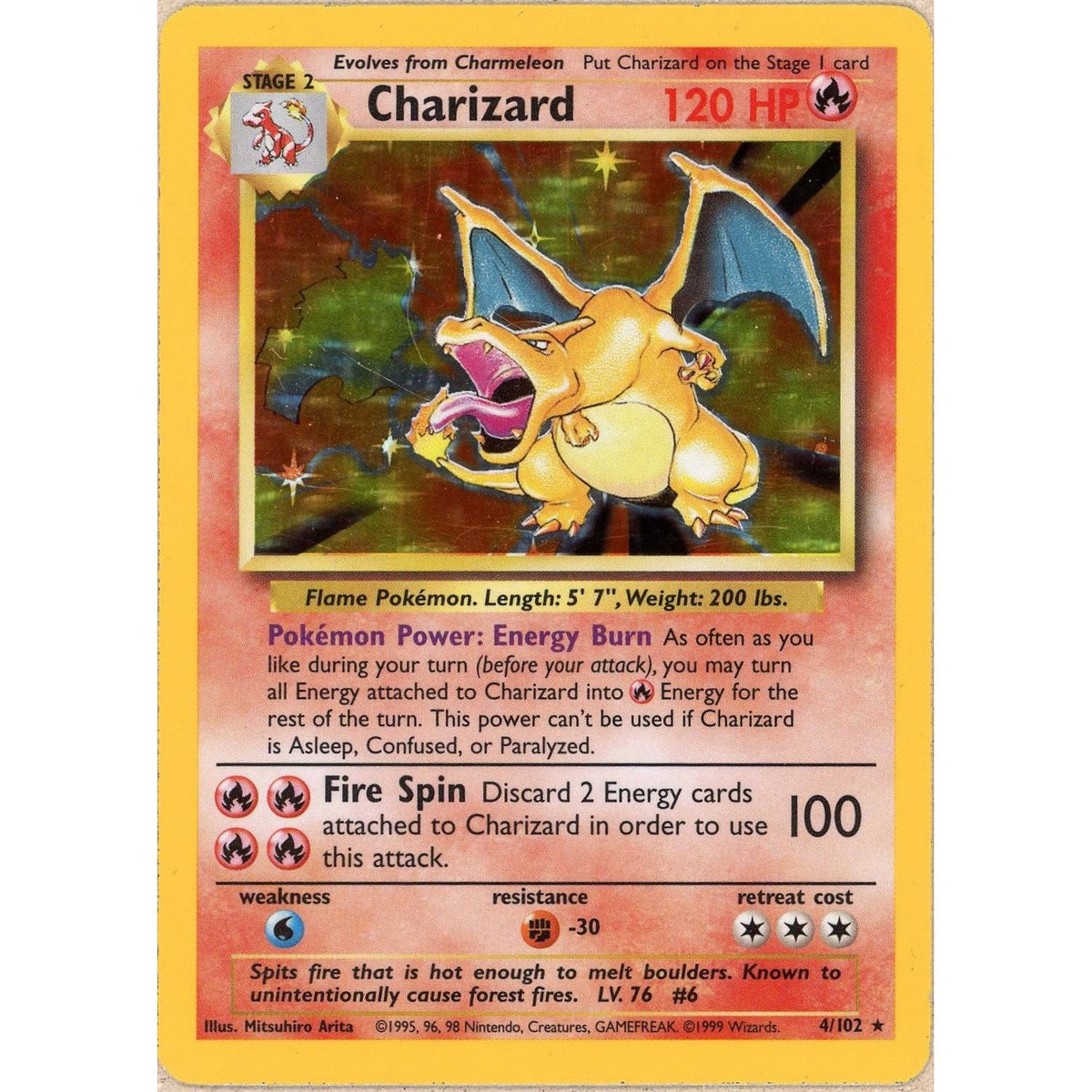 Pokemon Single: Charizard 4/10 Base Set (1999) Holo Mp