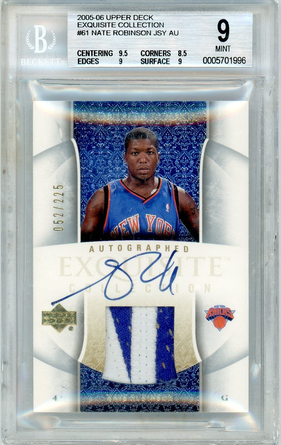2005-06 Upper Deck Exquisite Nate Robinson #61 Rpa /225 BGS 9 Auto 10