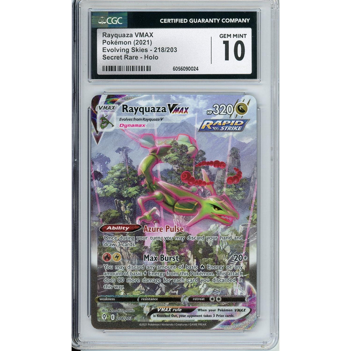 Pokemon Graded: Rayquaza Vmax 218/203 Evolving Skies (2021) Secret Rare CGC 10
